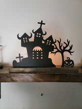 Load image into Gallery viewer, Halloween Village Scene - 12"w - Tea Light Holder
