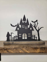 Load image into Gallery viewer, Halloween Village Scene - 12"w - Tea Light Holder