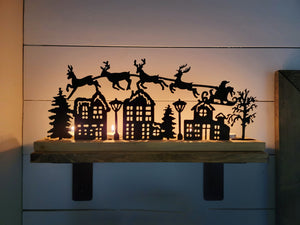 Christmas Village Scene Wood and Metal Tea Light Holder