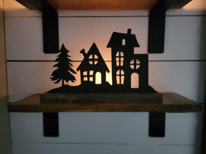 Metal Christmas Village Tea Light Holder 12x12