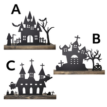 Load image into Gallery viewer, Halloween Village Scene - 12"w - Tea Light Holder