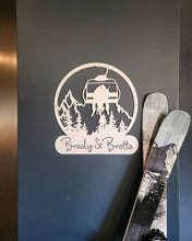Load image into Gallery viewer, Skiing Couple Metal Sign - Custom Name
