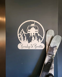 Skiing Couple Metal Sign - Custom Name