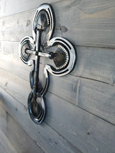 Load image into Gallery viewer, Horseshoe Cross - small premium with railway spike cross