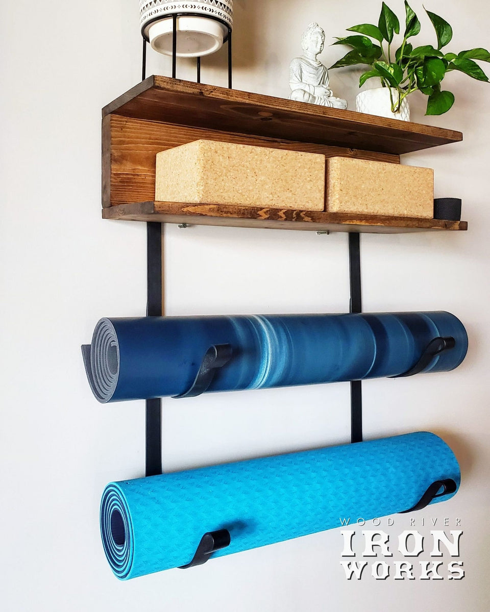 IRIIJANE Yoga Mat Holder Wall Mount, Yoga Mat Storage Rack with Floating  Shelf a
