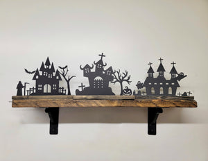 Halloween Village Scene - 12"w - Tea Light Holder