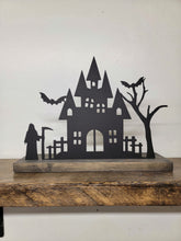 Load image into Gallery viewer, Halloween Village Scene - 12&quot;w - Tea Light Holder
