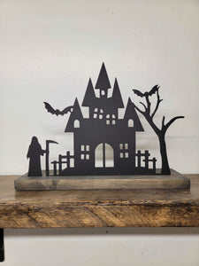 Halloween Village Scene - 12"w - Tea Light Holder