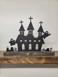 Halloween Village Scene - 12"w - Tea Light Holder