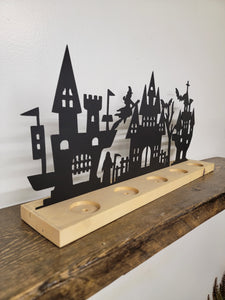 Halloween Village Scene - 12"w - Tea Light Holder