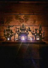Load image into Gallery viewer, Halloween Village Scene - 12&quot;w - Tea Light Holder
