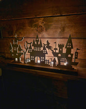 Load image into Gallery viewer, Halloween Village Scene - 12&quot;w - Tea Light Holder
