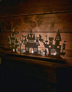 Halloween Village Scene - 12"w - Tea Light Holder