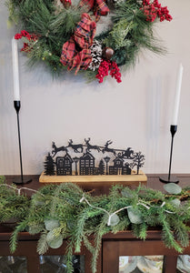 Christmas Village Scene Wood and Metal Tea Light Holder