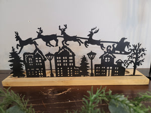 Christmas Village Scene Wood and Metal Tea Light Holder