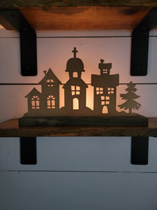 Metal Christmas Village Tea Light Holder 12x12