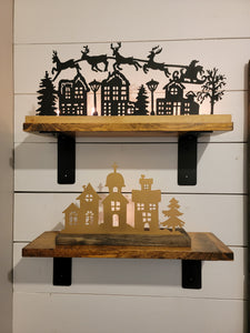 Christmas Village Scene Wood and Metal Tea Light Holder