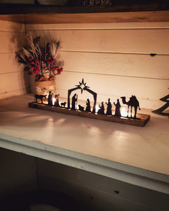 Nativity Scene Wood and Metal Tea Light Holder