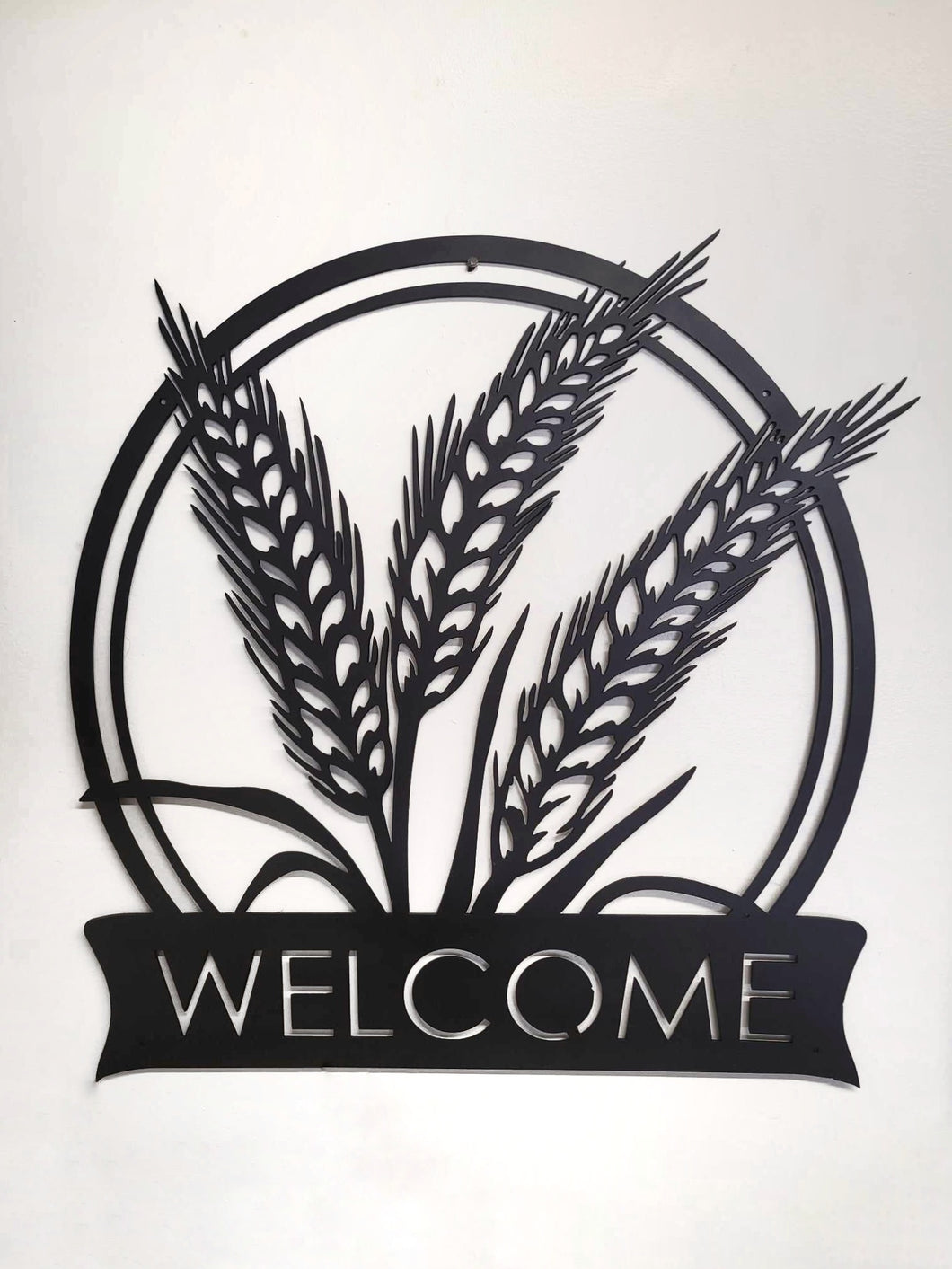 Metal Wheat Welcome Sign
