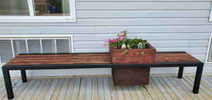 Metal and Wood Bench with Flower Pot