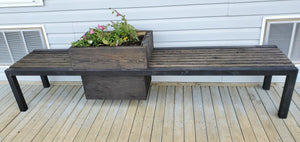 Metal and Wood Bench with Flower Pot