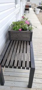 Metal and Wood Bench with Flower Pot