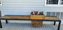 Load image into Gallery viewer, Metal and Wood Bench with Flower Pot
