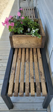 Load image into Gallery viewer, Metal and Wood Bench with Flower Pot
