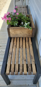 Metal and Wood Bench with Flower Pot