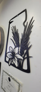 Saskatchewan Map with Tiger Lily and Wheat
