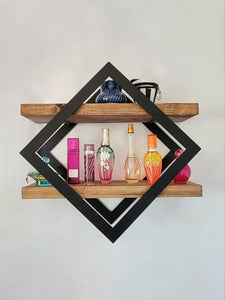 Metal Double Square Diamond Frame with 2 Shelves
