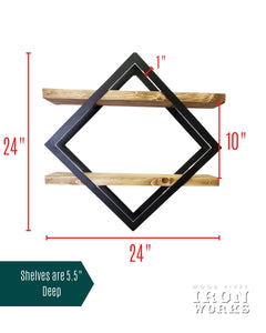 Metal Double Square Diamond Frame with 2 Shelves