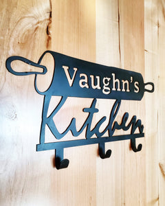 Custom Kitchen Metal Sign with 3 Hooks