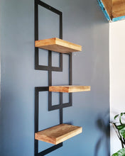 Load image into Gallery viewer, Metal Framed Triple Floating Shelves - Staggered Shelf

