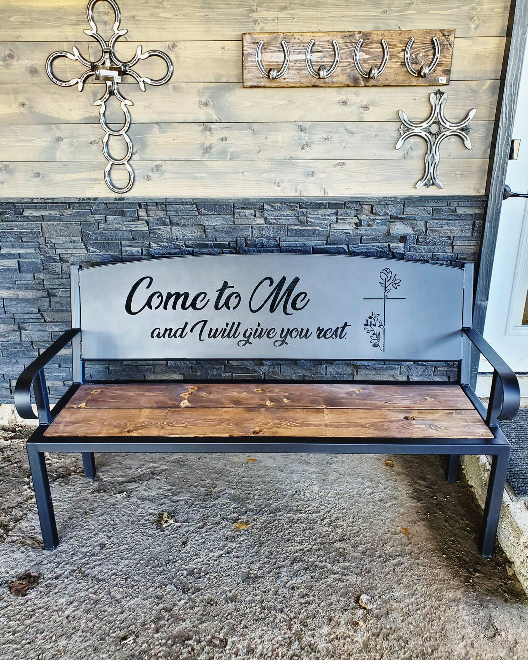 Metal Park Bench - Come To Me and I Will Give You Rest