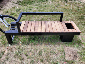 Metal Bench with Flower Pot and Bike Stand