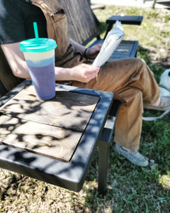 Metal Park Bench with Side Tables