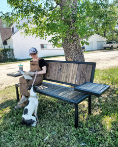 Metal Park Bench with Side Tables