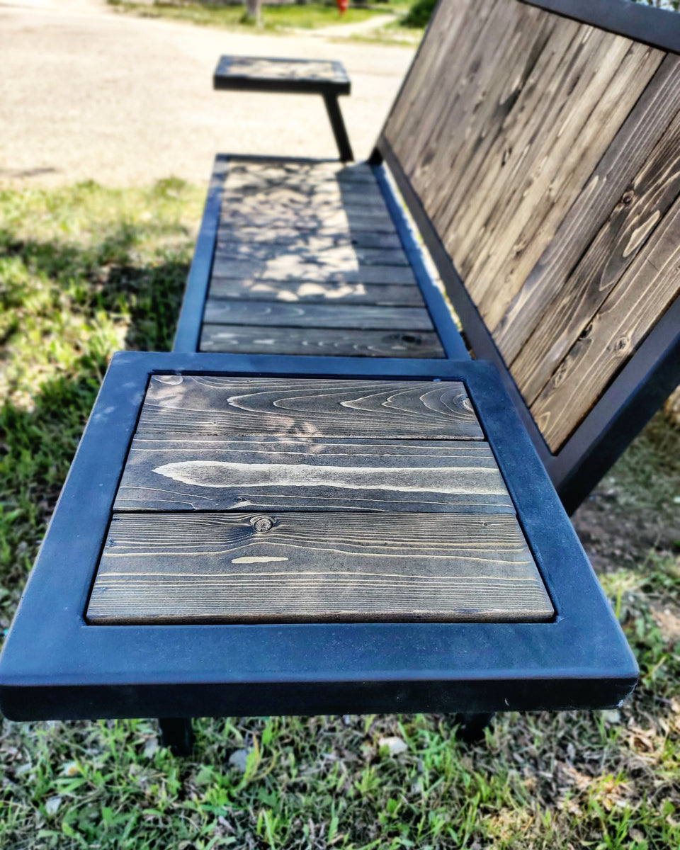 Metal Park Bench with Side Tables – Wood River Iron Works