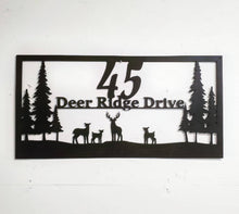 Load image into Gallery viewer, Custom Family Sign, Deer and Pine Trees
