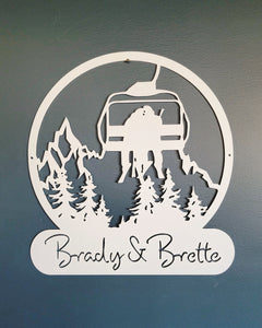 Skiing Couple Metal Sign - Custom Name