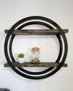 Metal Double Circle Frame with 2 Shelves