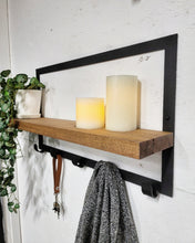 Load image into Gallery viewer, Metal Framed Floating Shelf with 5 Hooks
