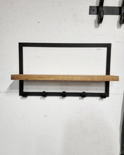 Load image into Gallery viewer, Metal Framed Floating Shelf with 5 Hooks
