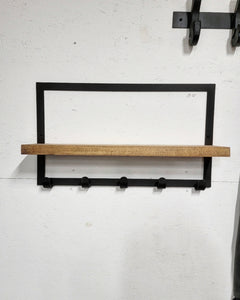 Metal Framed Floating Shelf with 5 Hooks