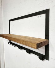 Load image into Gallery viewer, Metal Framed Floating Shelf with 5 Hooks
