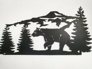 Tealight holder - metal bear and forest scene