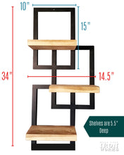 Load image into Gallery viewer, Metal Framed Triple Floating Shelves - Staggered Shelf
